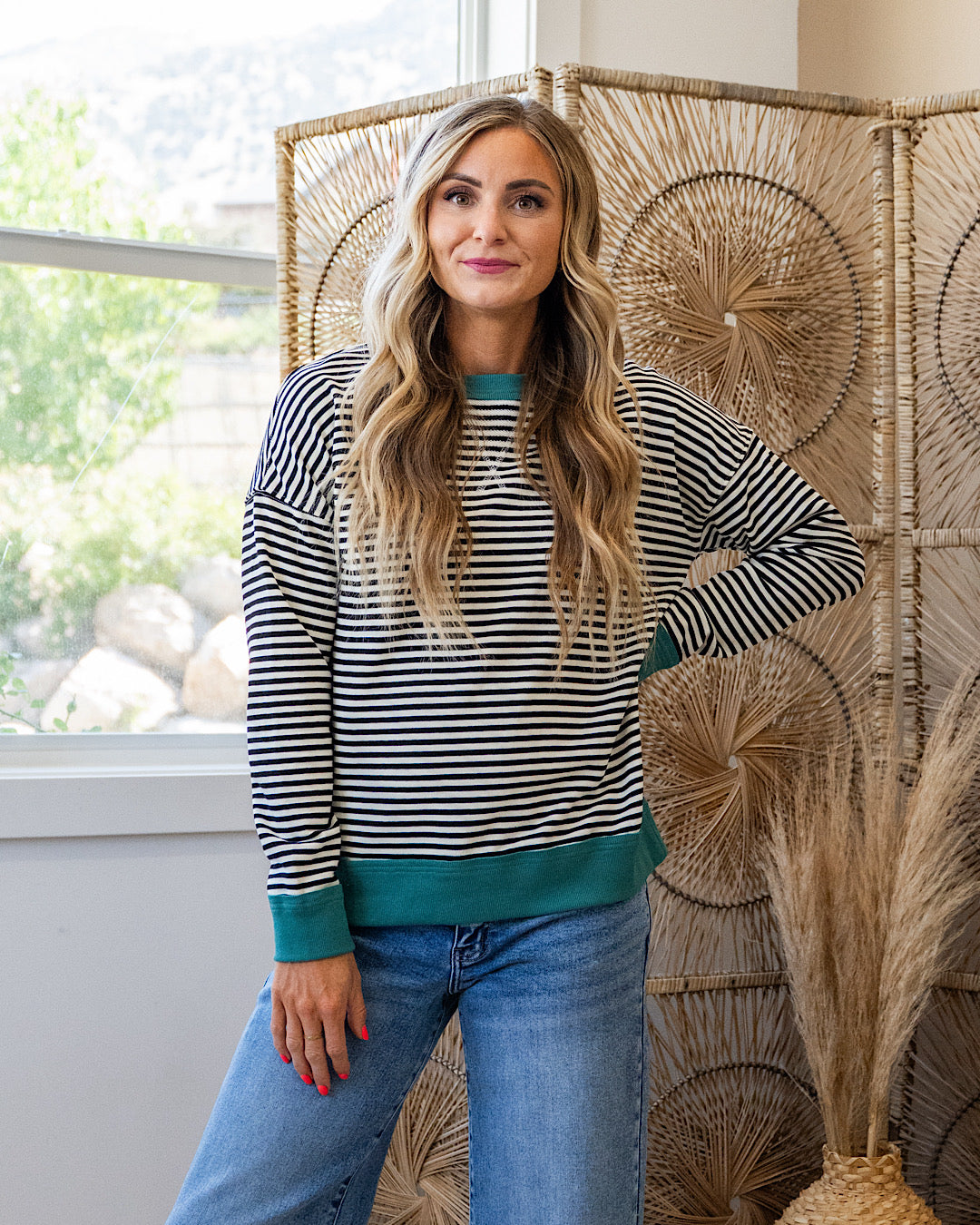 NEW! Kaylee Striped Top - Black & Ivory Staccato