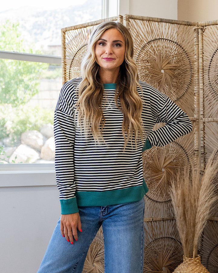 NEW! Kaylee Striped Top - Black & Ivory Staccato