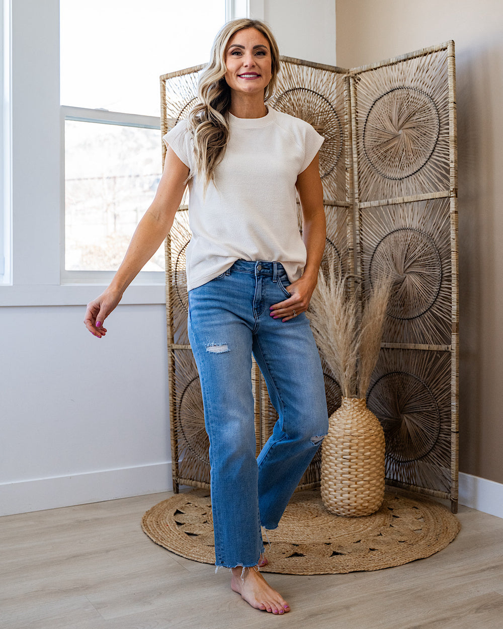 NEW! Justina Cloud Knit Short Sleeve Top - Cream Tres Bien