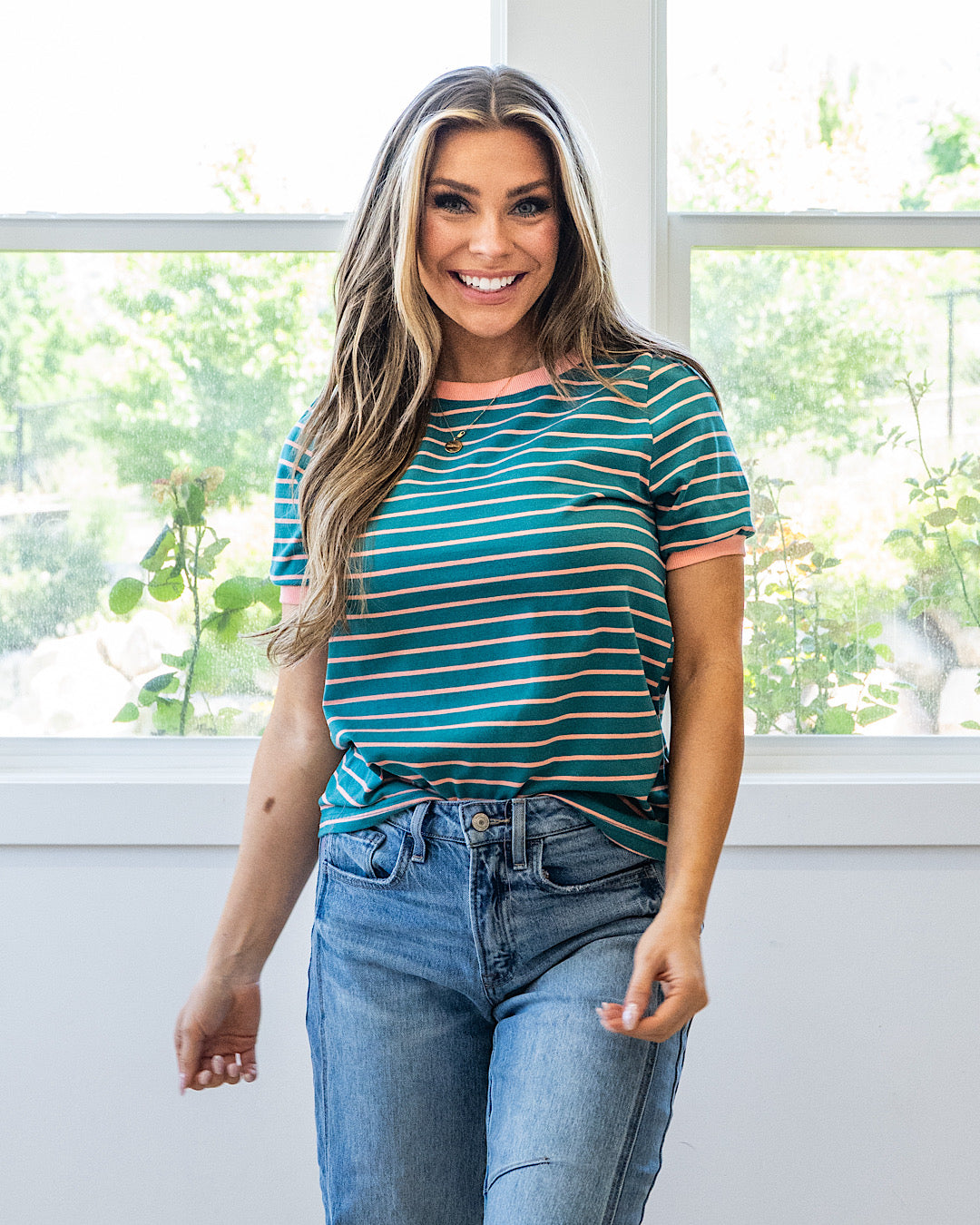 NEW! Shauna Contrast Striped Top - Dark Jade