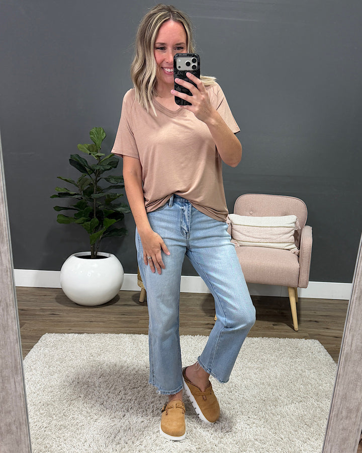 NEW! Kathryn Drop Shoulder V Neck Top - Dark Taupe Hyfve