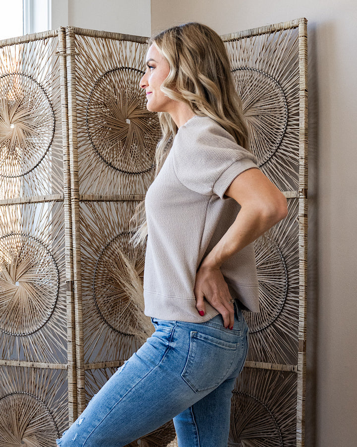 Be There Cloud Knit Puff Sleeve Top - Taupe Tres Bien