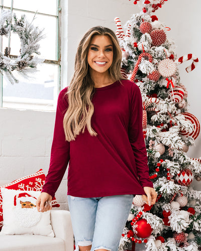 DOORBUSTER! Buttery Soft Long Sleeve Top - Burgundy  Sew In Love   