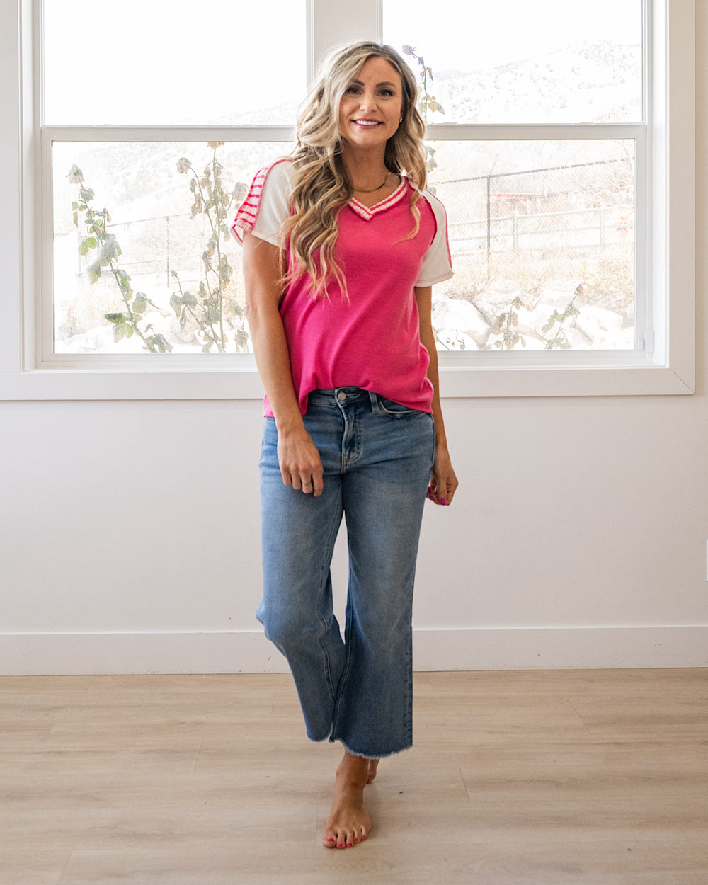 NEW! Colette V Neck Contrast Top - Fuchsia Lovely Melody