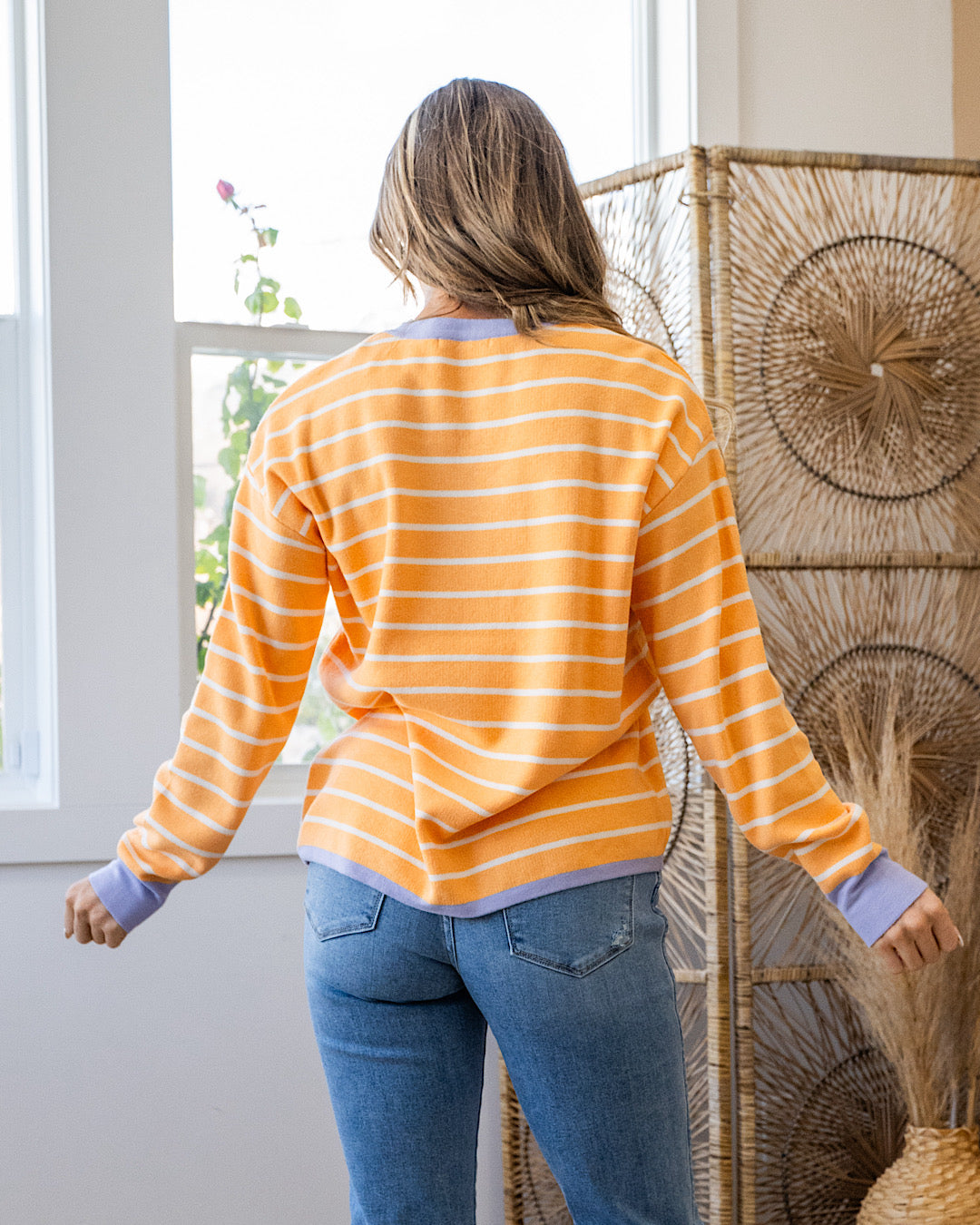 NEW! Charlotte Contrast Striped Sweater - Light Orange