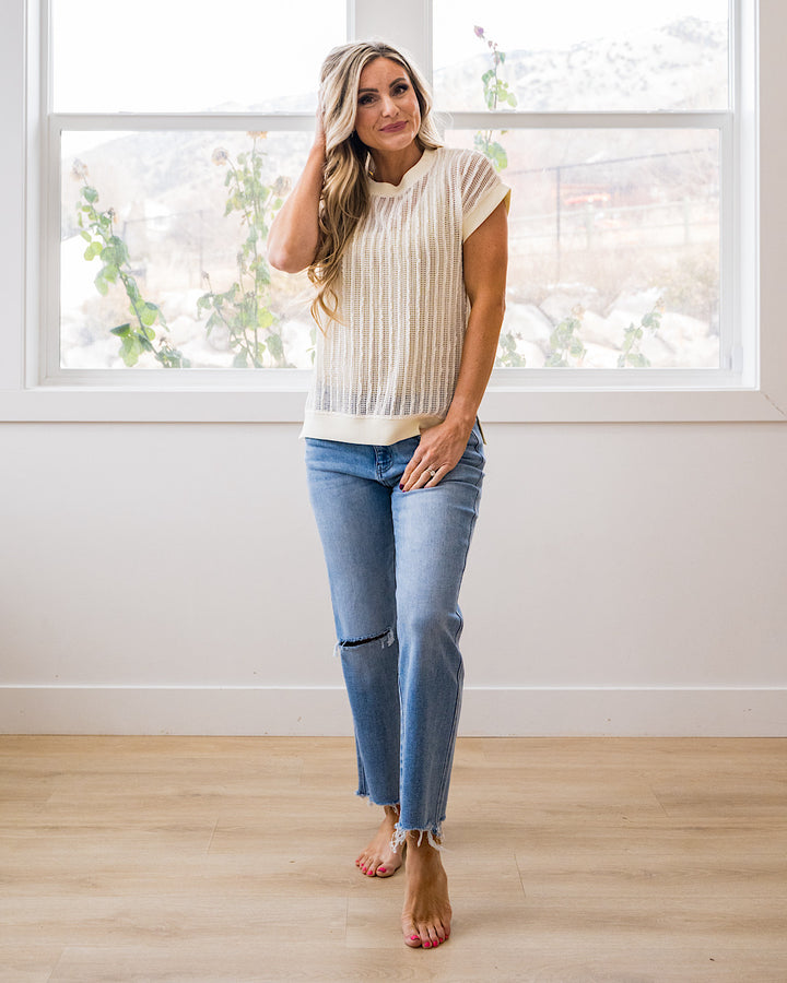 NEW! Liesel Textured Open Knit Top - Ivory