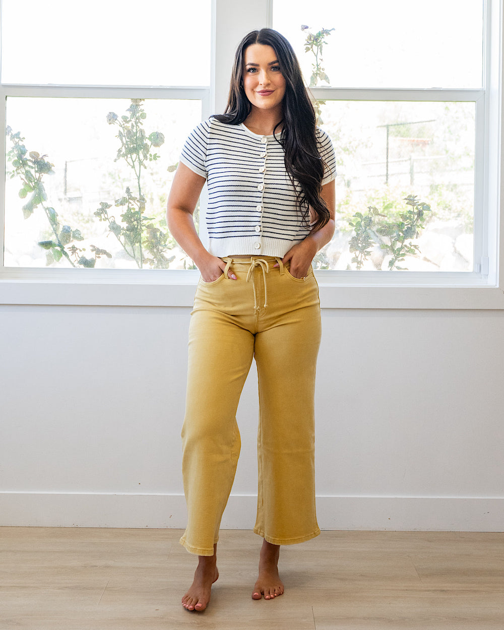 NEW! Estelle Striped Short Sleeve Cardigan - Ivory & Navy Mine