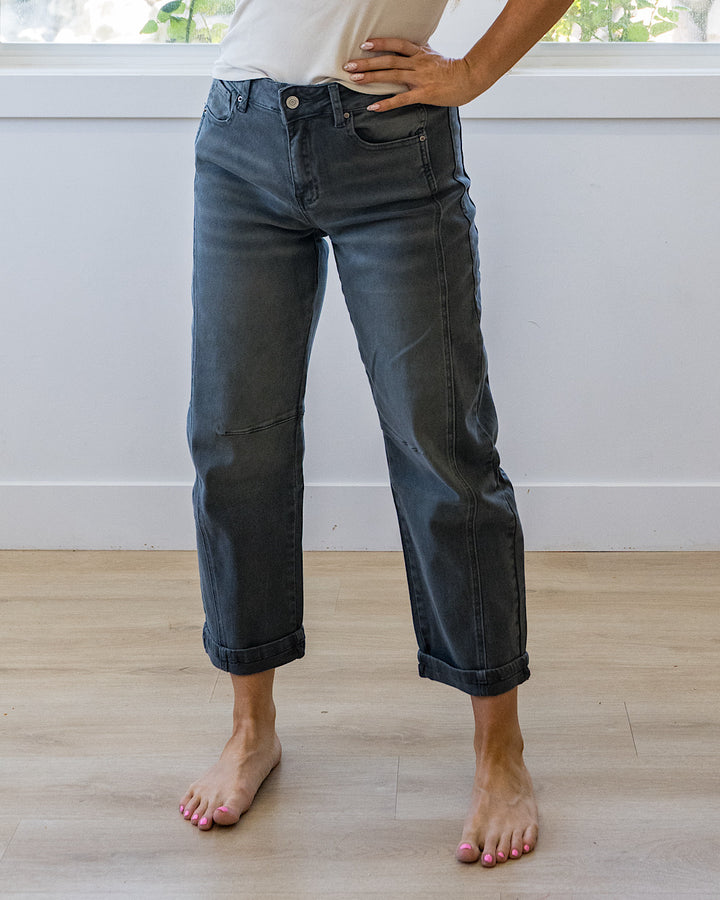 NEW! Alexandra Non Distressed Barrel Jeans - Ash Black