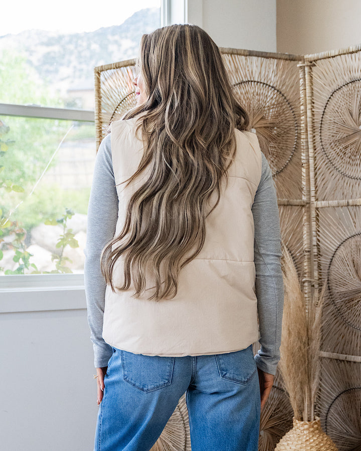 NEW! Corduroy Reversible Puffer Vest - Oatmeal Staccato