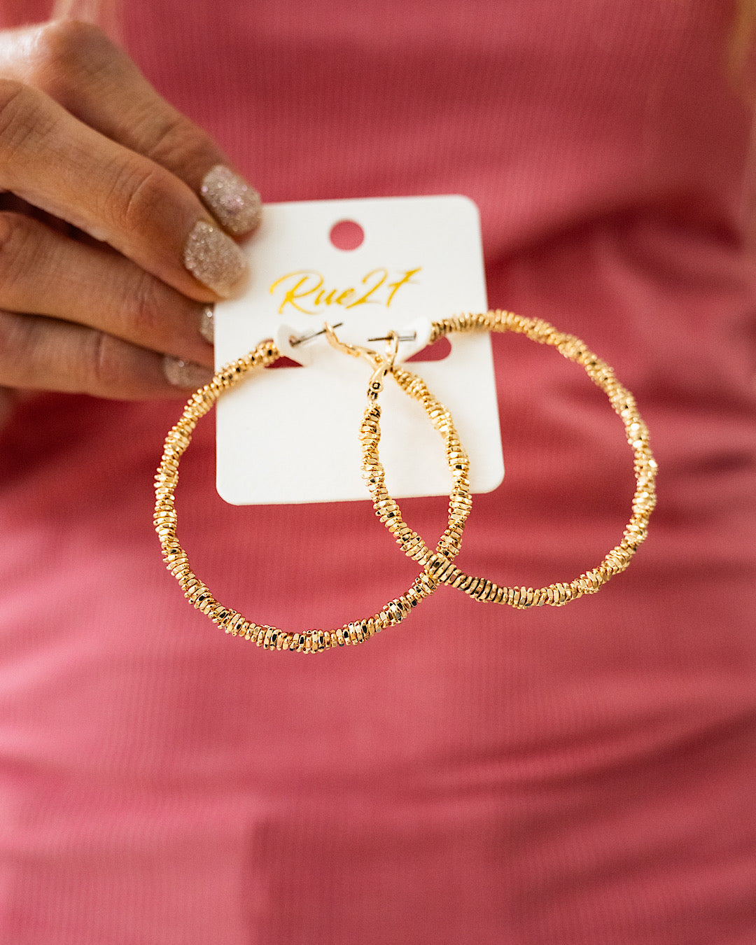 NEW! Textured Hoop Earrings - Gold Trendy Wholesale