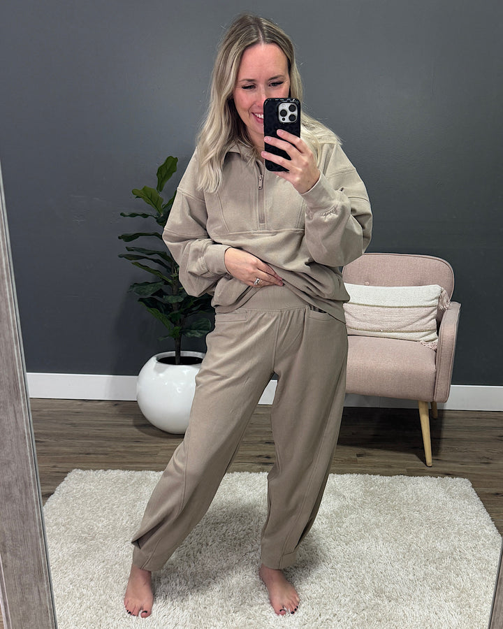 NEW! Rae Mode Brushed Ribbed Cocoon Comfy Pants - Taupe Rae Mode