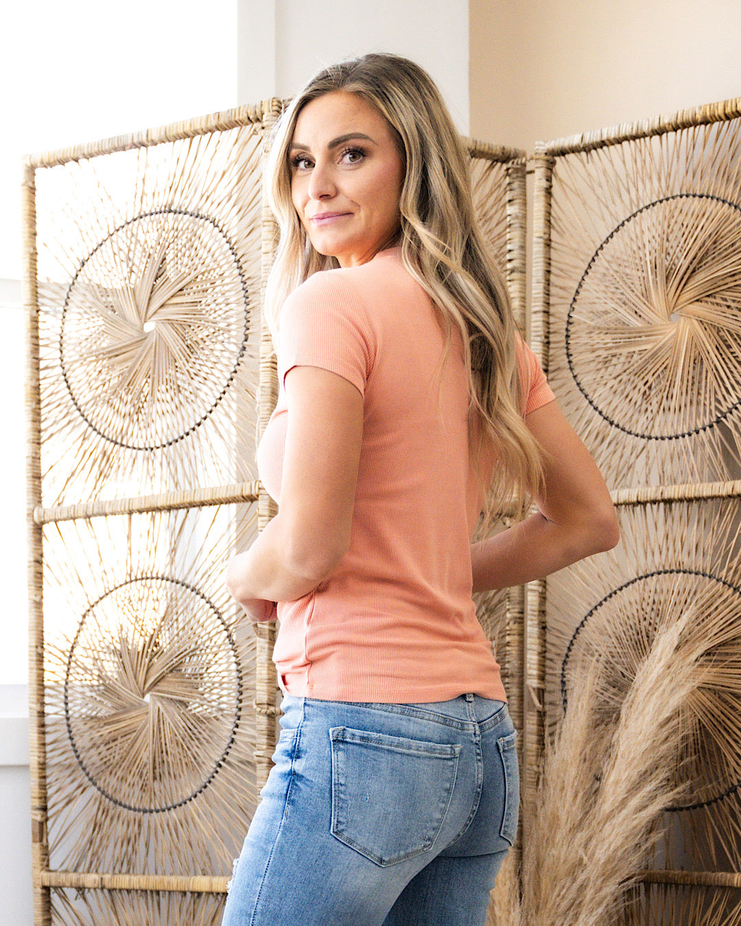 NEW! Cassidy Short Sleeve Ribbed Top - Apricot  Be Cool   