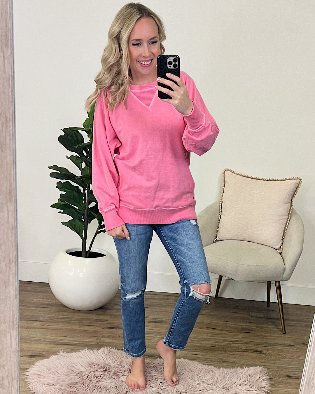 Girlfriend Crewneck Sweatshirt - Candy Pink  Zenana   