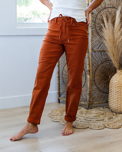 Judy Blue Double Cuff Jogger Jeans - Auburn Orange  Judy Blue   