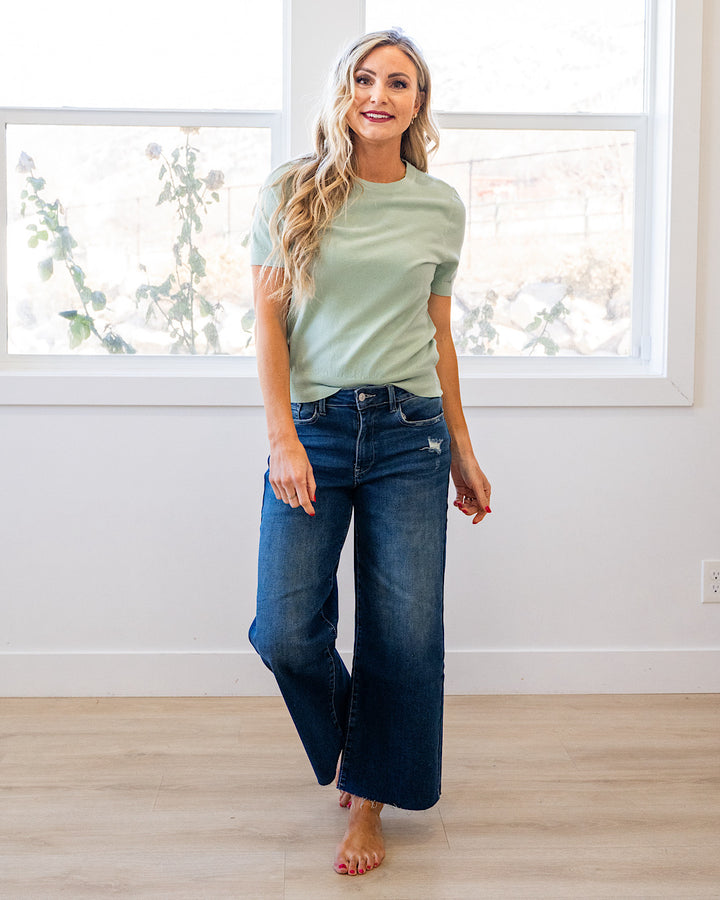 NEW! Ashton Short Sleeve Sweater Top - Seafoam