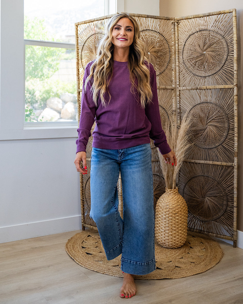 NEW! Mia Ribbed Crewneck Top - Plum Michelle Mae
