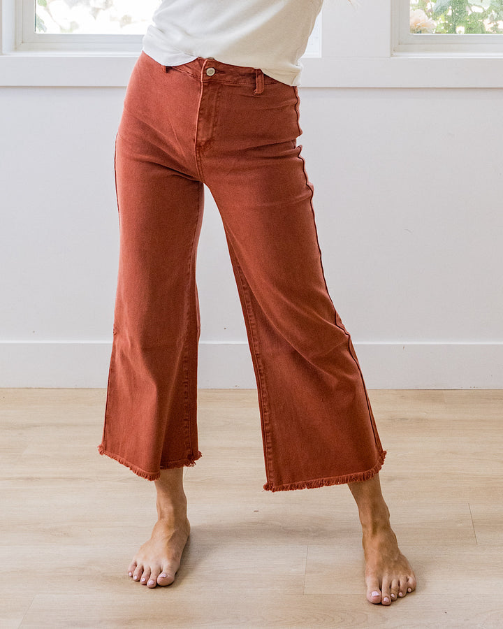 NEW! Mae Wide Leg Cropped Jeans - Rust Zenana