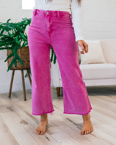 NEW! Mae Wide Leg Cropped Jeans - Hot Pink  Zenana   