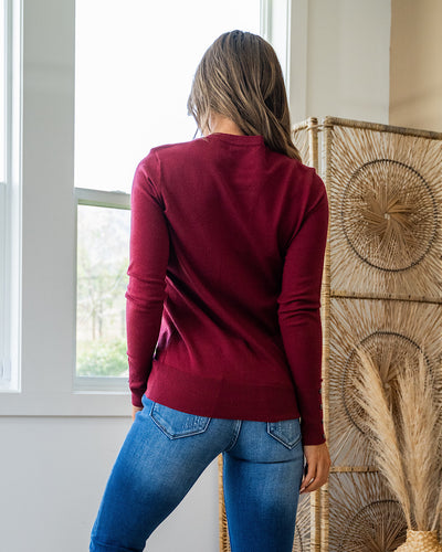 NEW! Staci Fine Knit Sweater with Button Detail - Wine  Staccato   