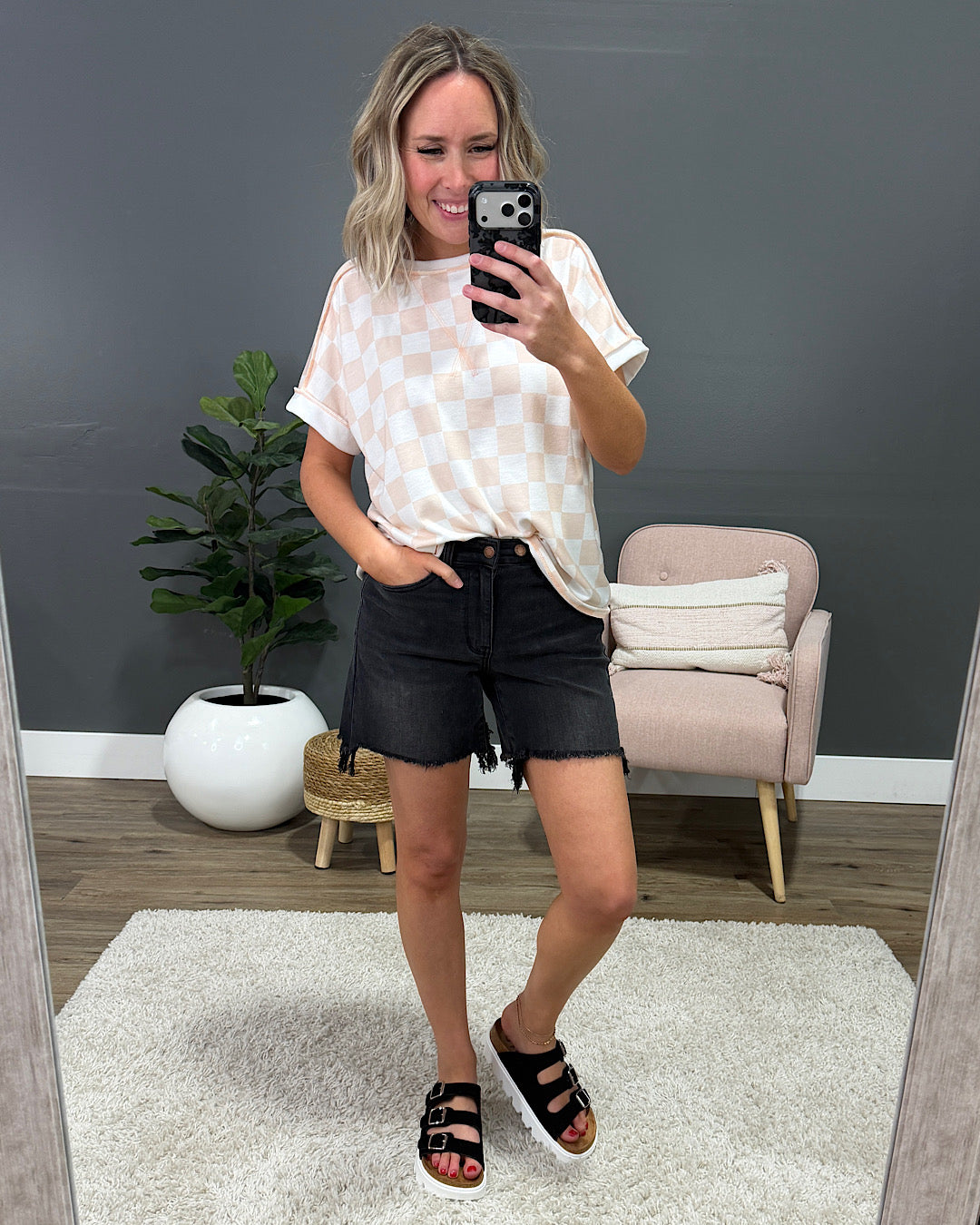 NEW! Kaya Checkered Top - Light Peach Lovely Melody