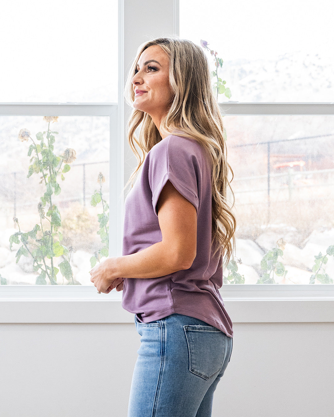 NEW! Melissa Roll Sleeve Top - Dusty Lavender Staccato