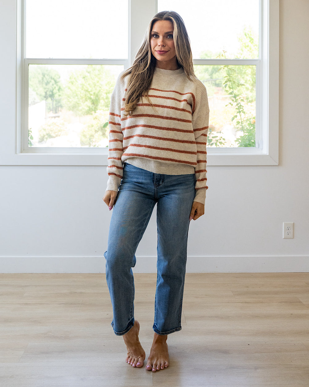 NEW! Desi Ribbed Striped Sweater - Oatmeal & Rust Staccato