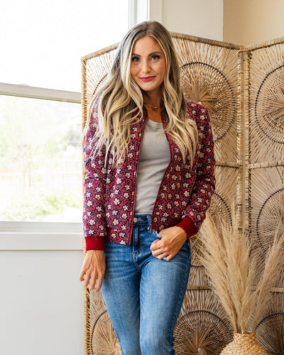 NEW! Ampersand Ave Flower Bomb-er Jacket - Wine  Ampersand Ave   