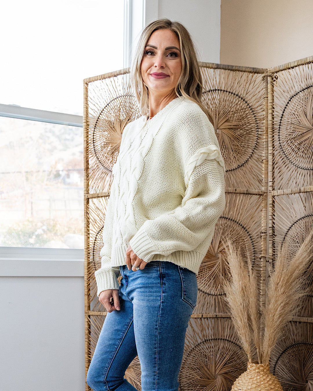 NEW! Madison Cable Knit Braided Detail Sweater - Cream