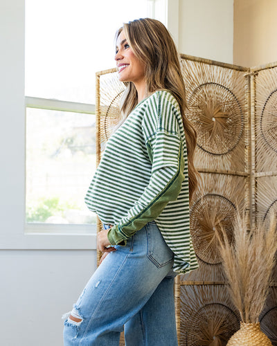 Extra Credit Striped Thermal Top - Green  Hem & Thread   