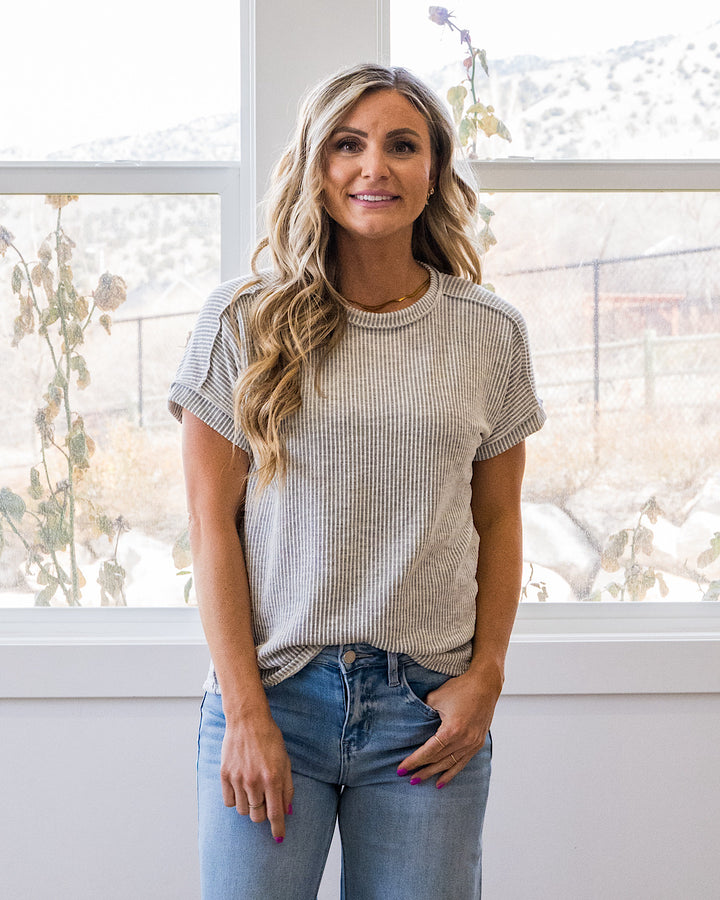 NEW! Gabby Contrast Corded Top - Gray