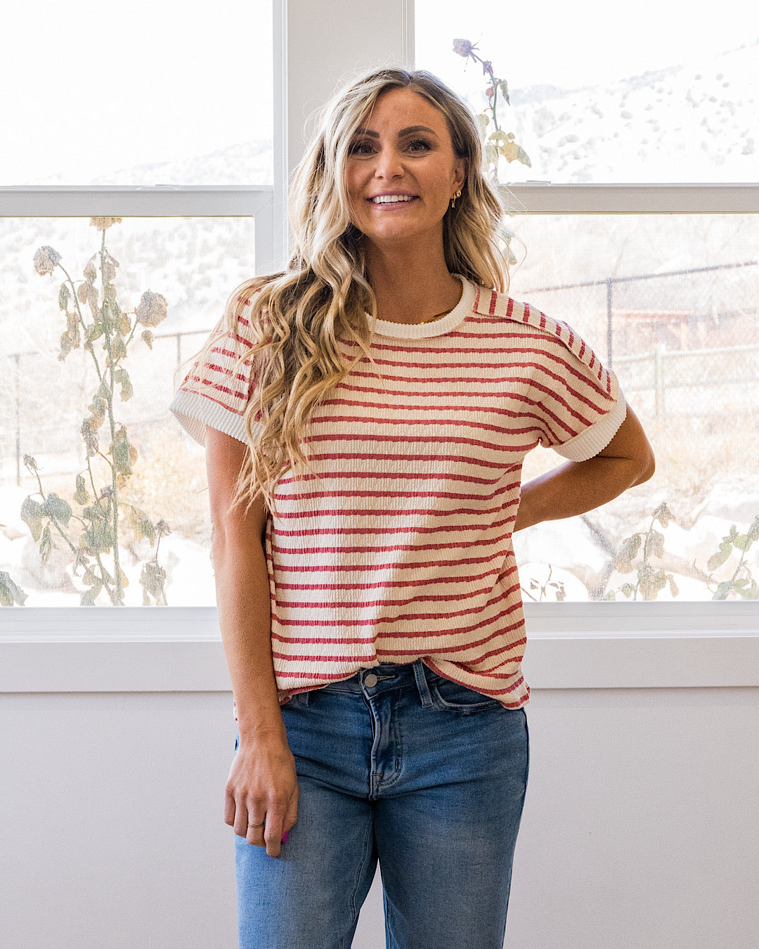 NEW! Devri Textured Striped Top - Mauve
