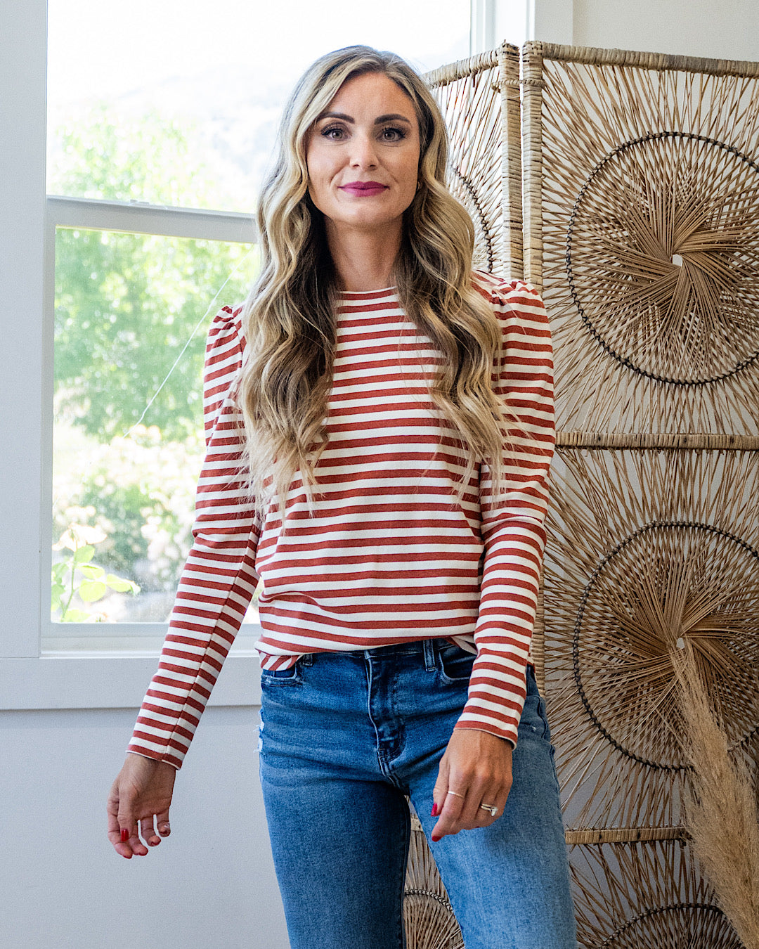 Alexa Striped Pleated Shoulder Top - Color Options Available! Staccato Rust