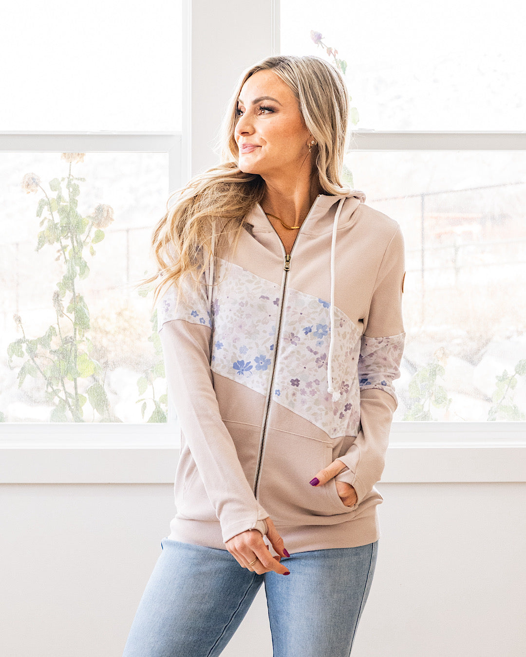 NEW! Lori Color Block Full Zip Hoodie - Spring Meadows Neutral Mix Michelle Mae