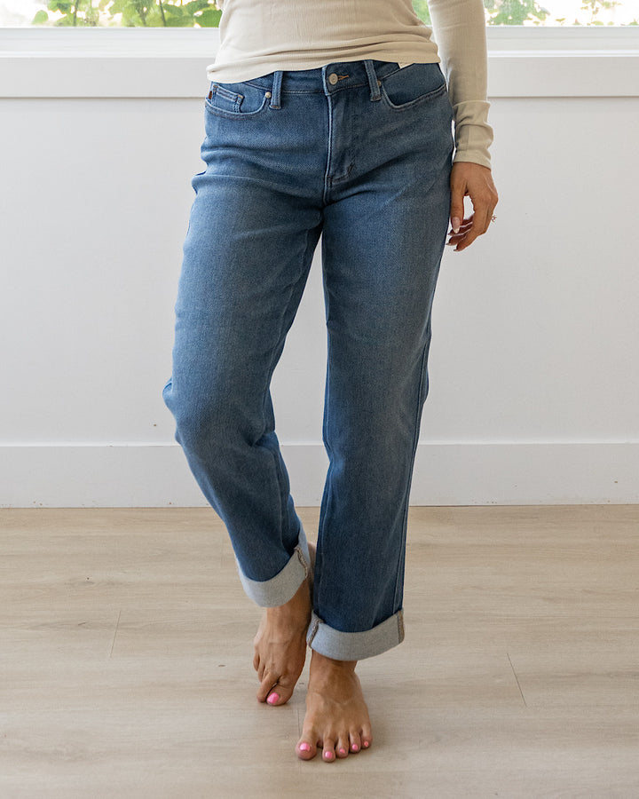 NEW! Judy Blue Corrine Roll Hem Boyfriend Jeans