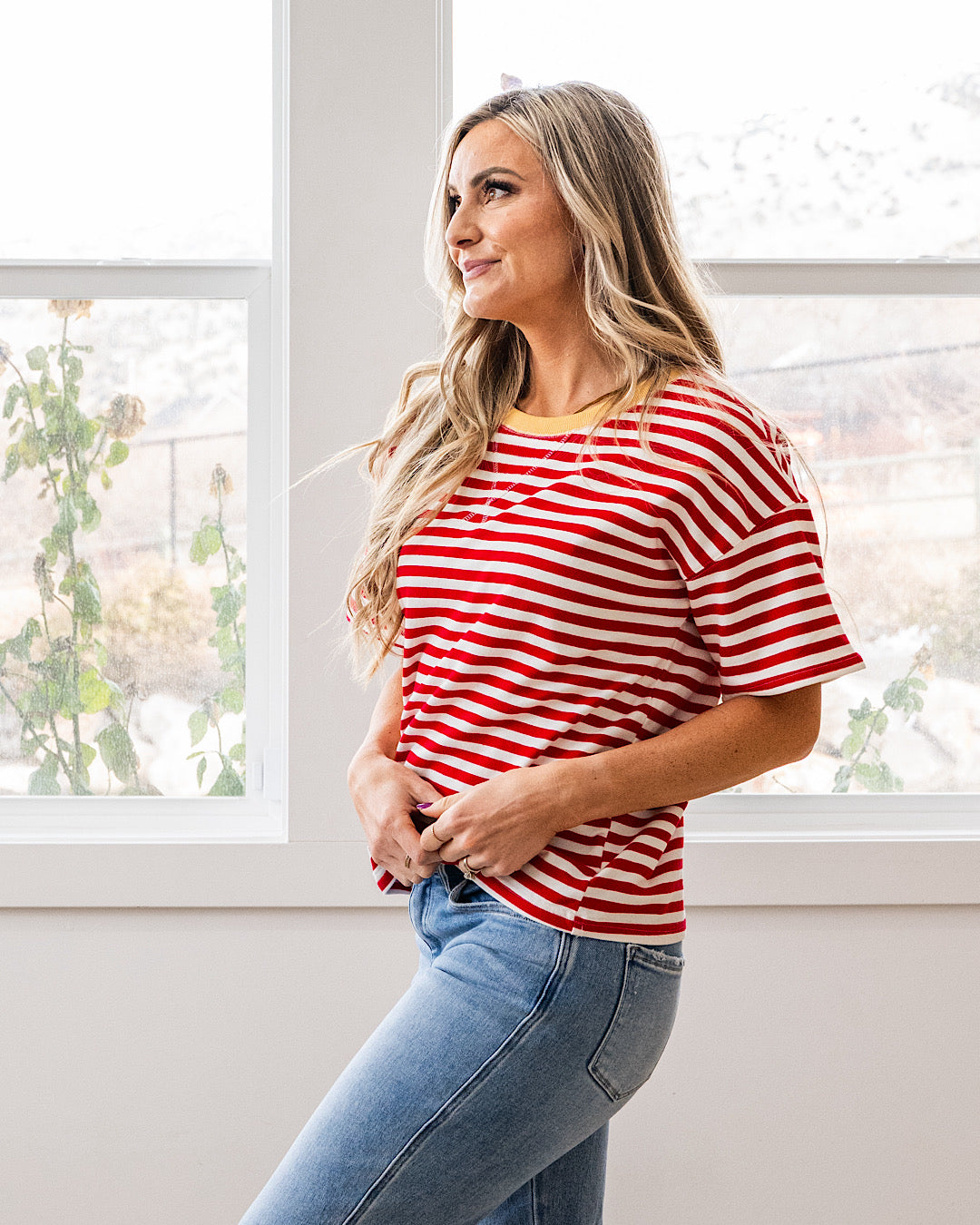 NEW! Ellie Contrast Striped Top - Red & Yellow