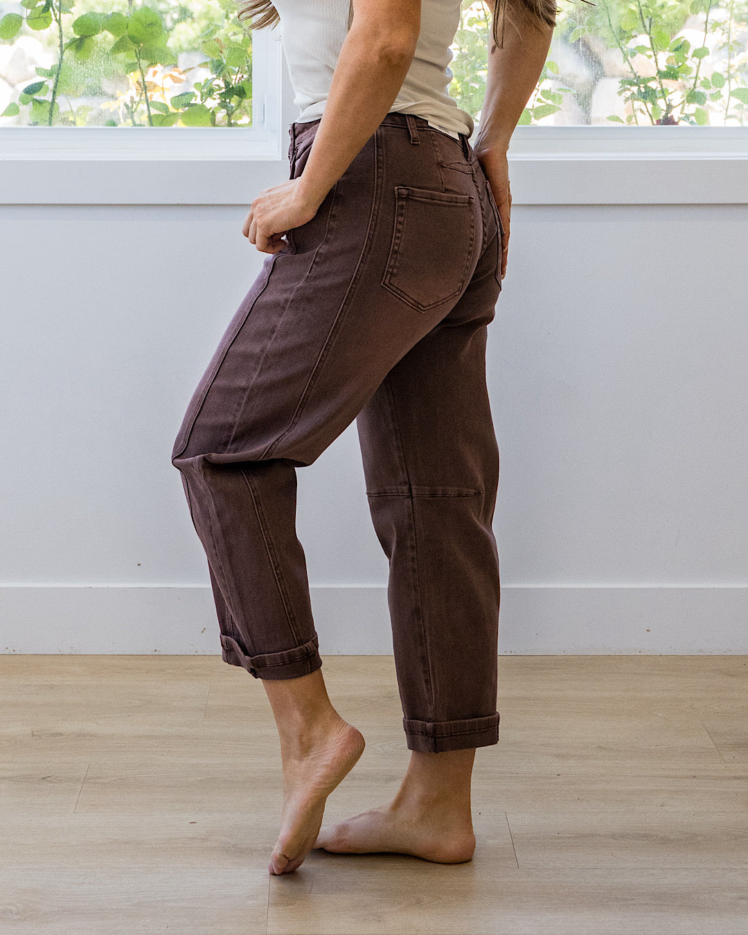 NEW! Alexandra Non Distressed Barrel Jeans - Rum Brown