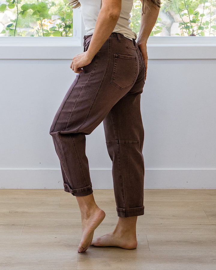 NEW! Alexandra Non Distressed Barrel Jeans - Rum Brown