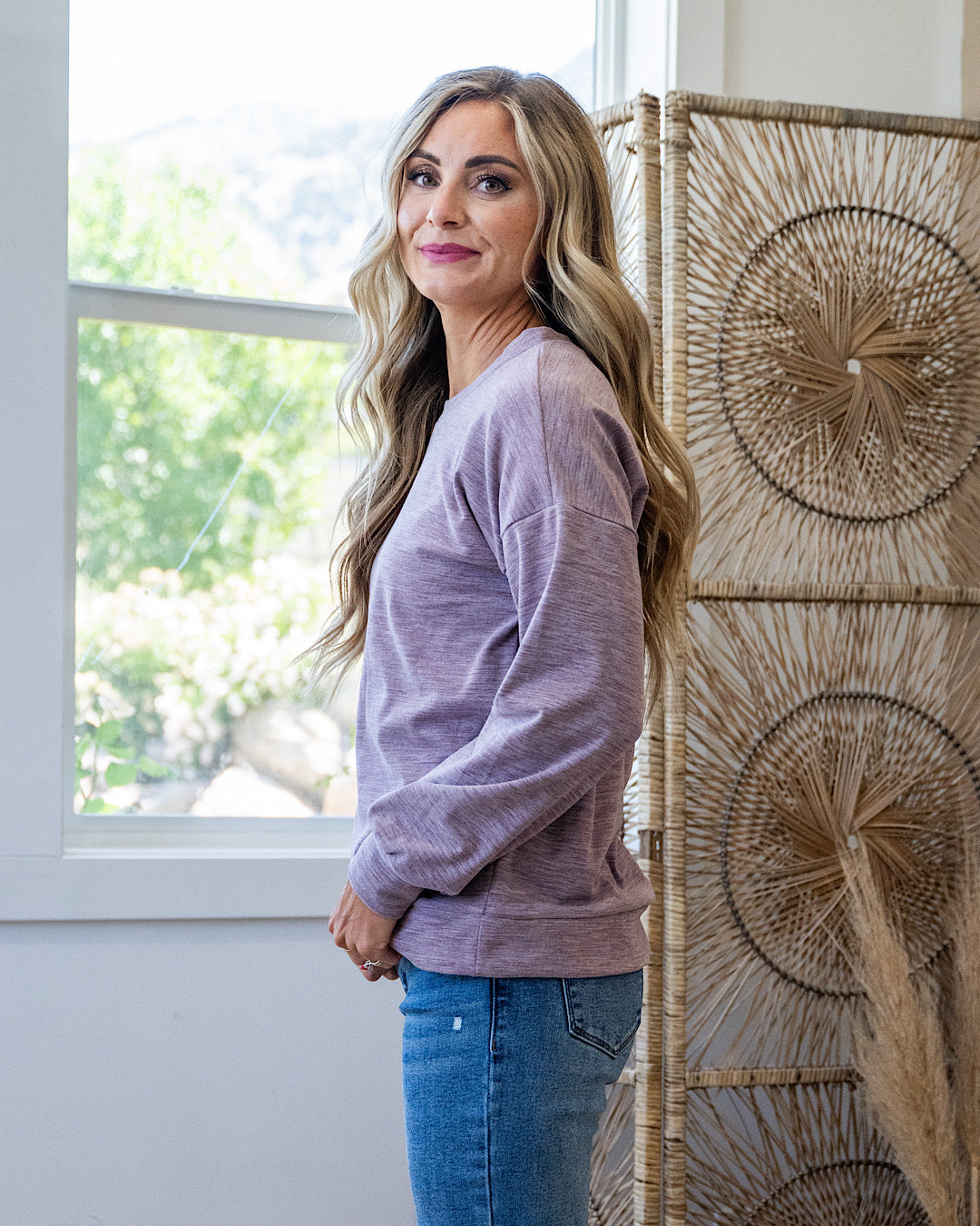 Another Life Marled Heavy Knit Top - Dusty Lavender Staccato