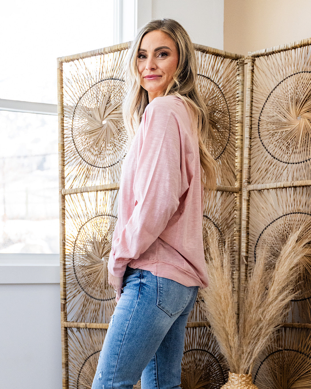 NEW! Carol Blush Drop Shoulder V Neck Top