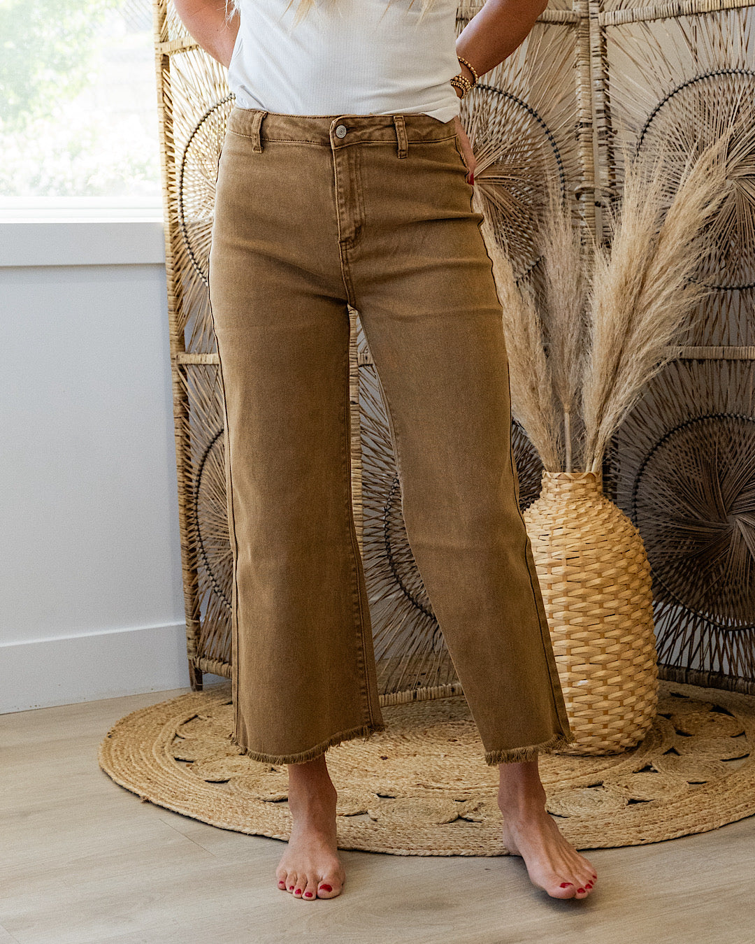 Mae Wide Leg Cropped Jeans - Color Options Available! Zenana Deep Camel