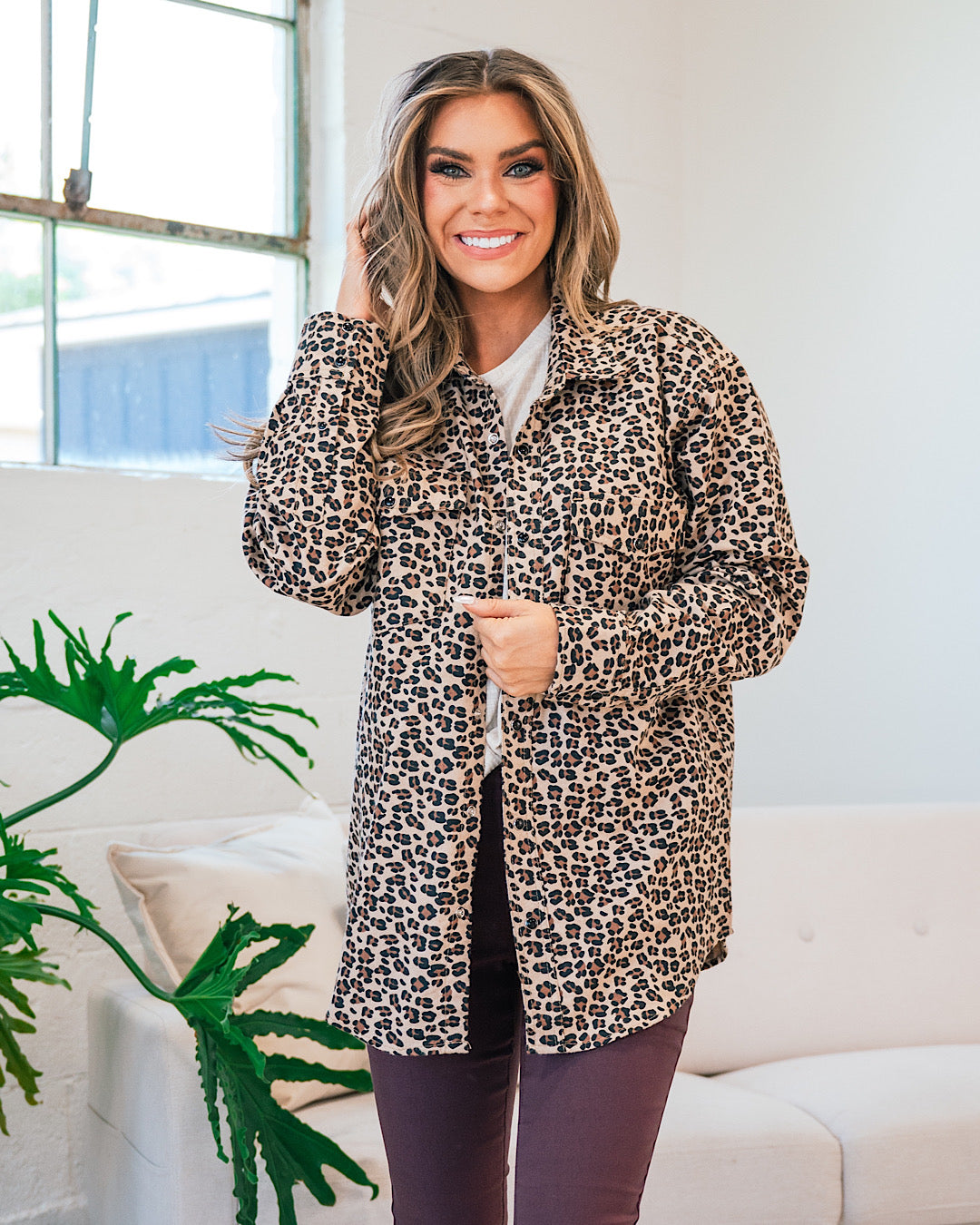 NEW! Leopard Print Snap Button Up Top  Spirit to a Tee   