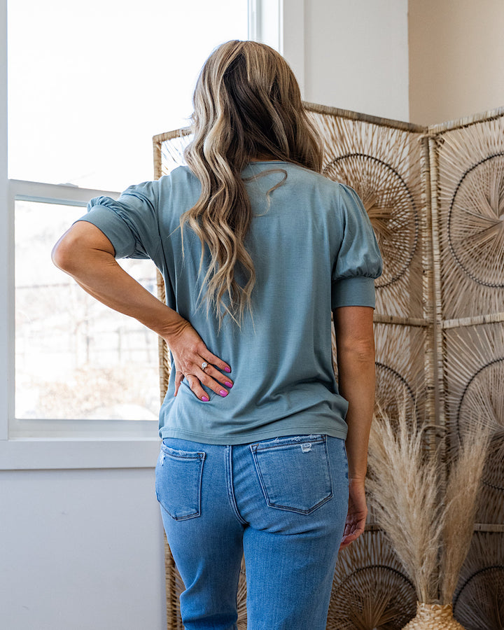 Cassie Puff Sleeve Top - Dusty Teal SALE Staccato