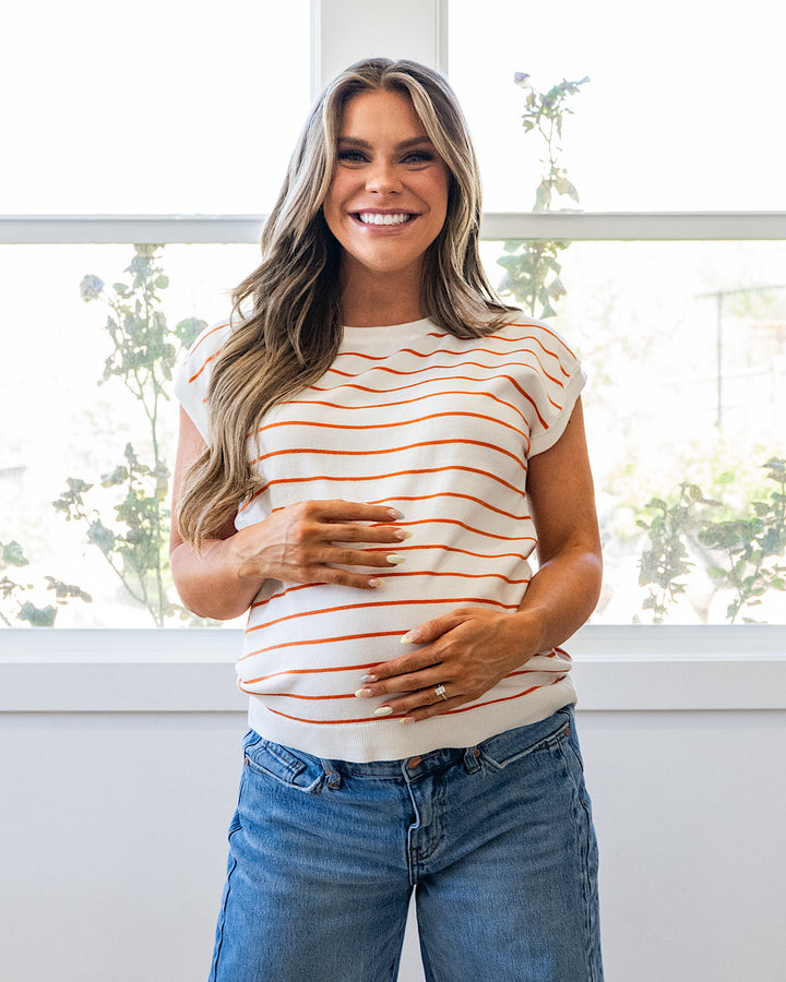 Allie Striped Short Sleeve Sweater - Ivory & Green