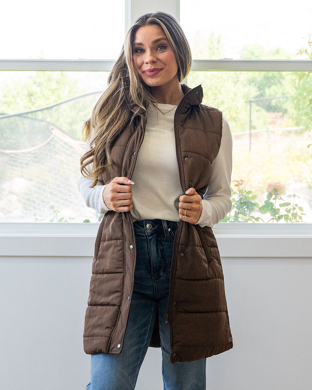 NEW! Harlow Long Vest - Brown Michelle Mae