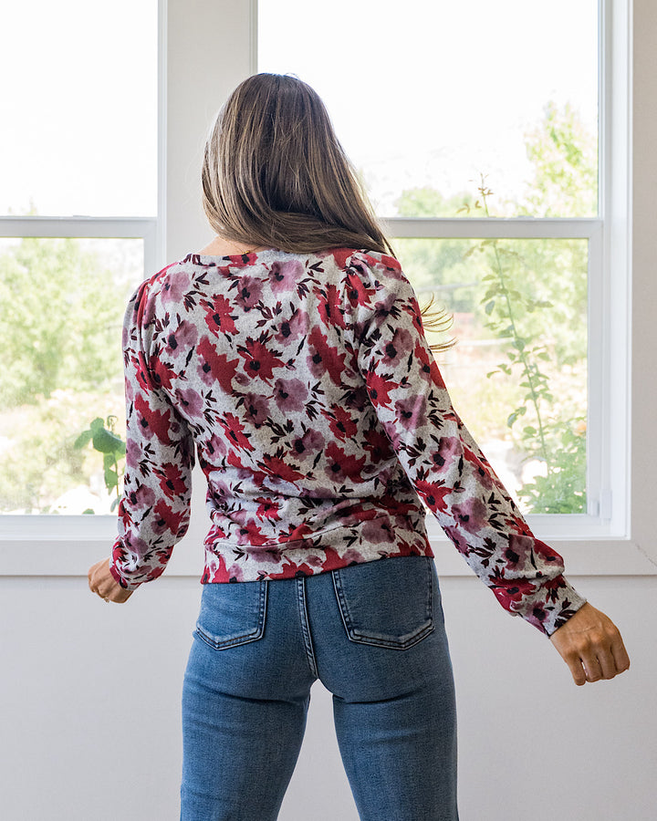 NEW! Livie Floral Puff Sleeve Top - Red