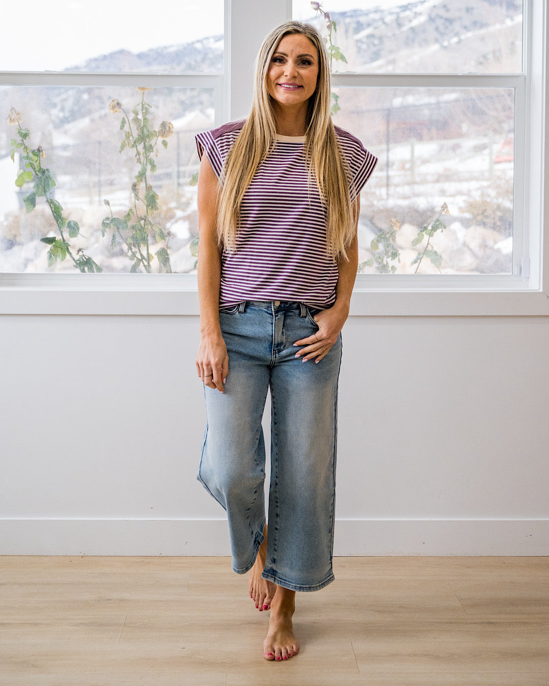 NEW! Noelle Striped Ribbed Top - Ivory & Plum