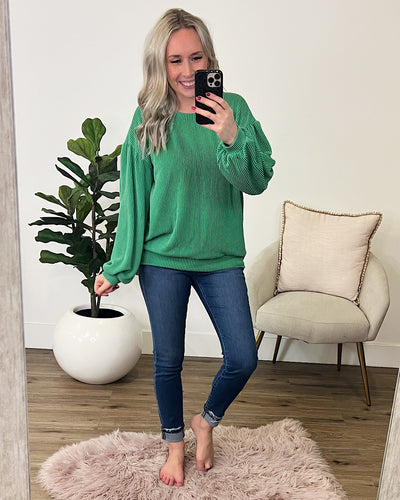Aleisha Corded Banded Bottom Top - Kelly Green  Lovely Melody   