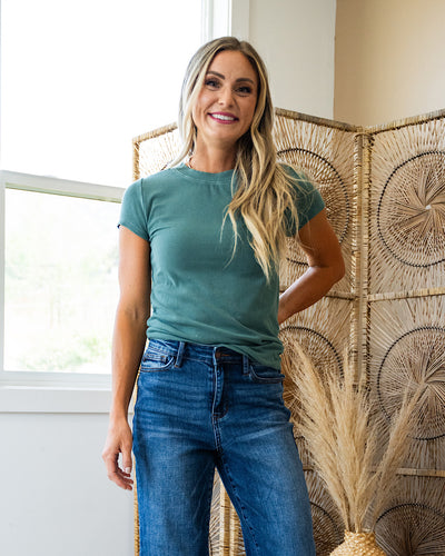 Cassidy Short Sleeve Ribbed Top - Pine  Be Cool   