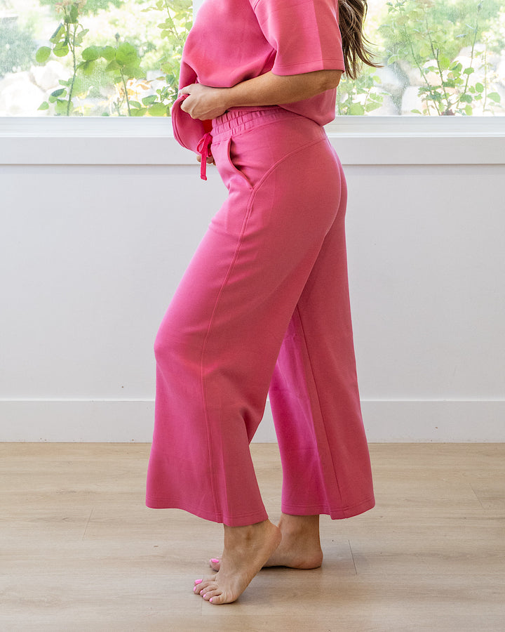 NEW! Kendall Scuba Fabric Wide Leg Pants - Brink Pink