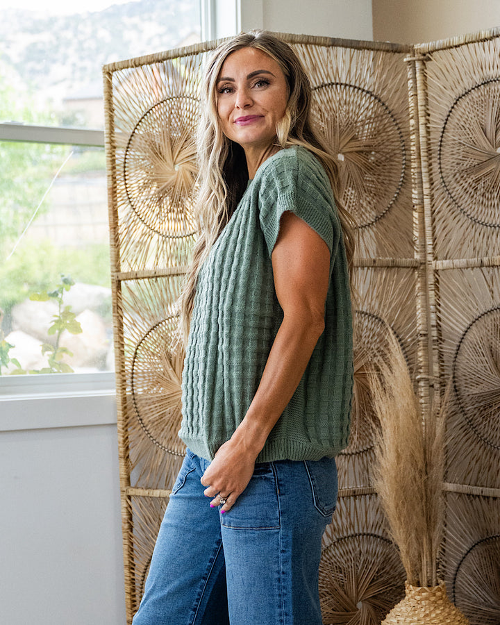 Kelly Textured Short Sleeve Sweater - Sage Michelle Mae